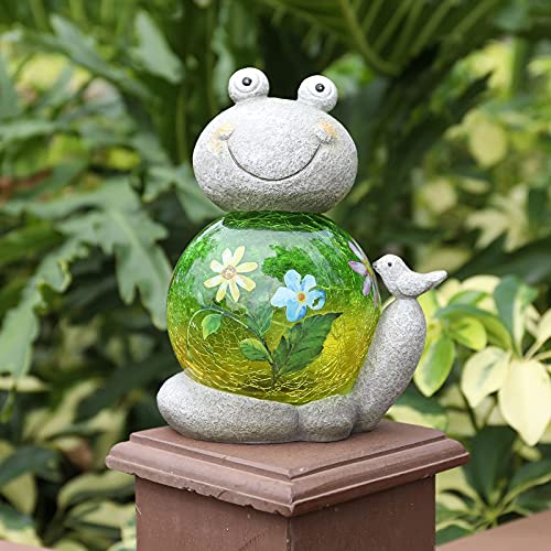 Garden Turtle Statue Outdoor Figurine Glass Solar Lights Decor