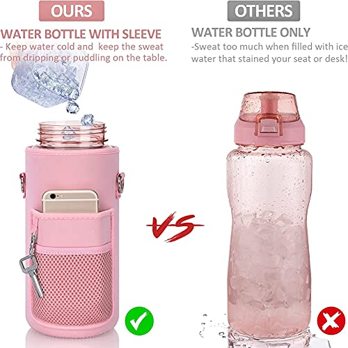 Half Gallon Motivational Water Bottle w/ Sleeve & Strap 64 OZ