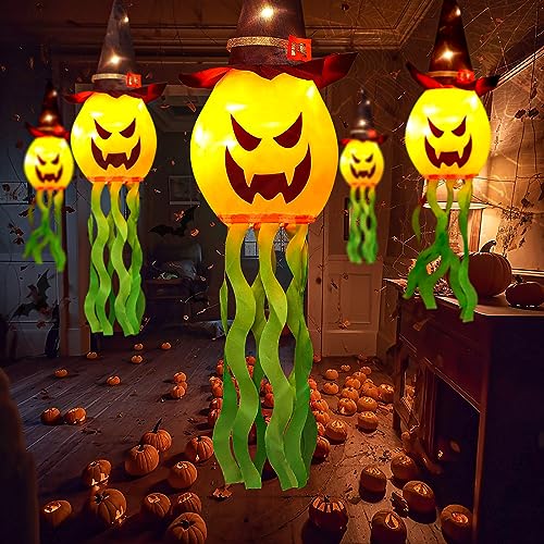 Hanging Outdoor String Lights Glowing Ghost Witch Hat Halloween  (4Pcs)