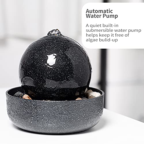 7.5 Inch Tall Indoor Relaxation Ball Fountain w/ LED Light & Stones Home Decoration