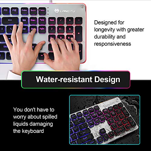 Quite Gaming Keyboard, Colorful LED Backlit USB Wired 25 Keys Anti-ghosting Computer Keyboard 104 Keys