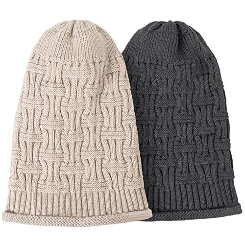 2 Pack Slouchy Beanie Winter Knit Soft Hat for Women/Men