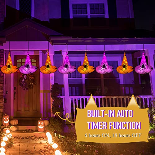 Halloween Decorations 8 Pcs Lighted Hanging Witch Hat