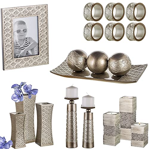 Decorative Tray and Orbs Balls Set - (Brushed Silver)