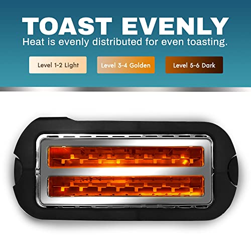 4 Slice Long Slot Toaster, Reheat, 6 Toast Settings, Defrost, Cancel Functions