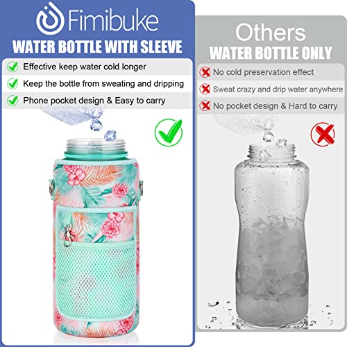 Half Gallon Motivational Water Bottle w/ Sleeve & Strap 64 OZ