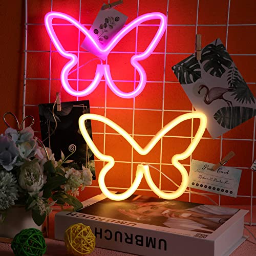 2 Pcs Butterfly Neon Signs 3-AA Battery Powered,USB Operated Wall Decor