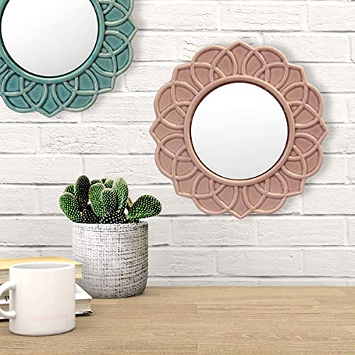 Decorative 9" Round Floral Ceramic Accent Wall Mirror
