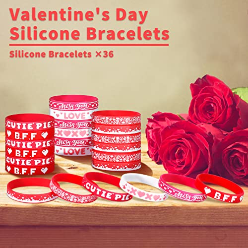 Valentine's Day Wristband Silicone Bracelets Gift for Valentine's Day/Party Favors for Kids- Adults 36 Pack, 6 Designs