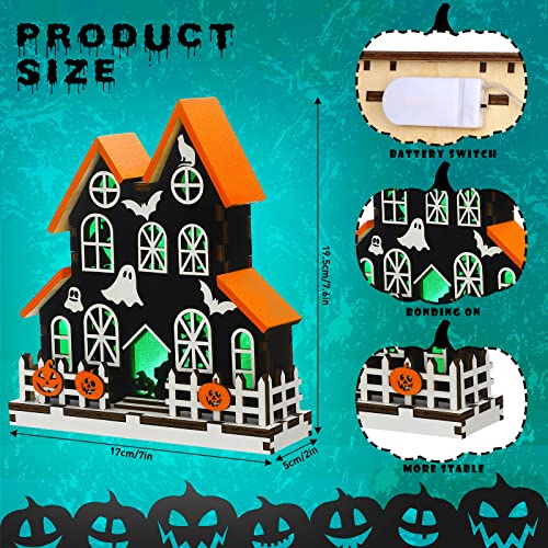 Wooden Lighted Ghost House Halloween Decoration