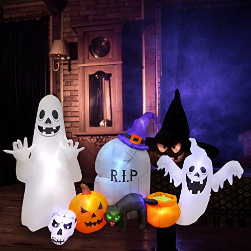 Inflatables Decorations Grim Reaper Outdoor Halloween with Build-in LEDs Blow Up Inflatable
