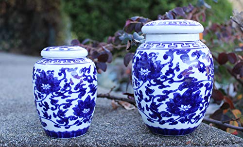 Decorative Blue & White Lotus Pattern Porcelain Storage Container or Home Decoration