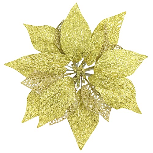 12Pcs Poinsettia Flowers Glitter Christmas Ornaments