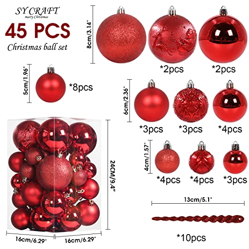 45pcs Christmas Ball Ornaments for Christmas Trees Decorations