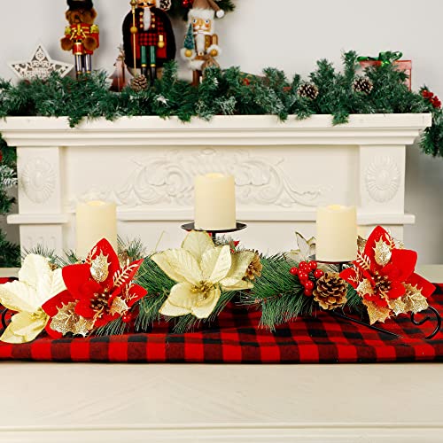 Christmas Poinsettia Candle Holder w/ 3 Candle Lights