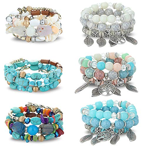 6Sets Bohemian Stackable Bead Bracelets for Women Stretch Multilayered