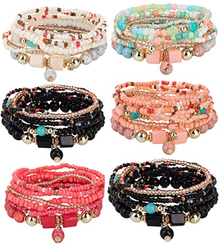 6 Sets Bohemian Stackable Bead Bracelets for Women Stretch Multilayer