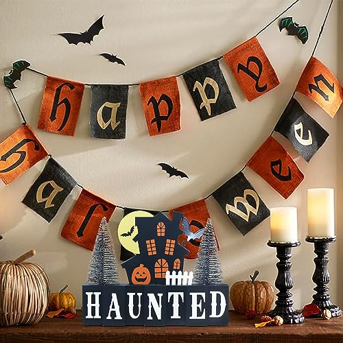 Halloween Decorations Indoor, Large Decorative HALLOWEEN Wood Sign with Ghosts and Spooky Cat