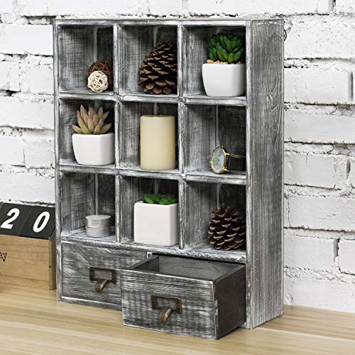 Wall-Mounted Wood Shadow Box Shelf w/ 2 Pull Out Drawers