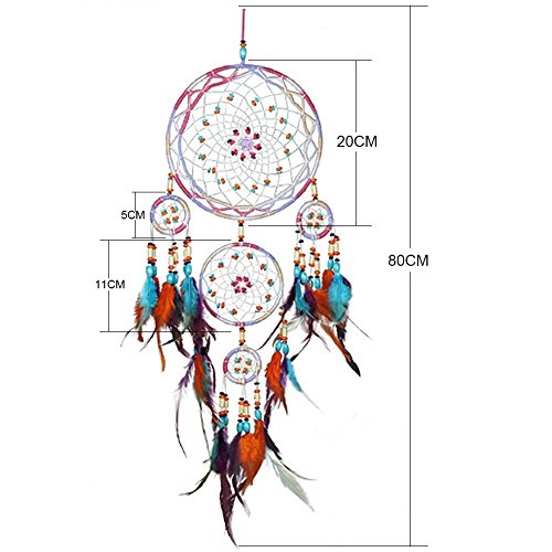 Traditional Handicrafts Dream Catcher Hanging Feathers Ornament with 5 Rings