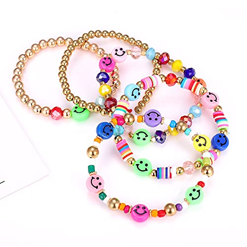 Colorful Beaded Stretchable Rainbow Heishi Stackable Bracelet Set