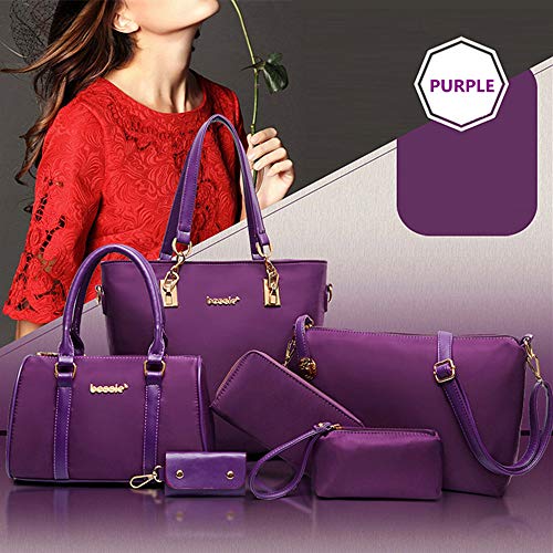 Women's Shoulder Bag 6 PCS Top-Handle Handbag Tote Purse Wallet Key Case Set