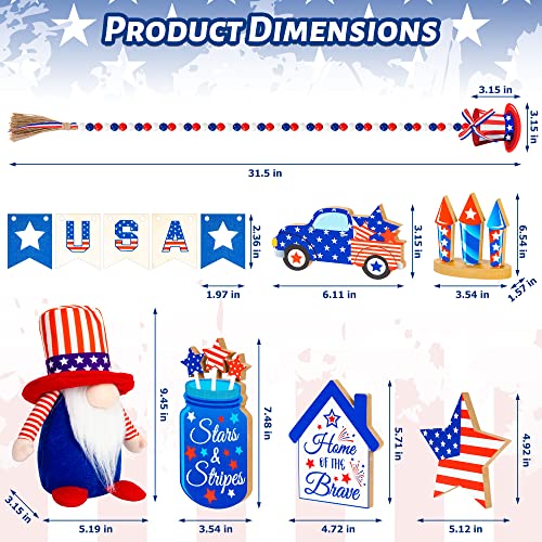 12 PCS 4th of July Patriotic Tray Decor American Flag Gnomes Plush Bead Garland Star Party Shelf Table Centerpiece