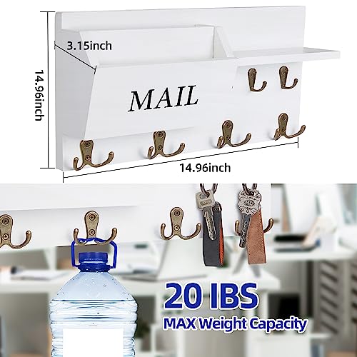 Key Holder for Wall, Mail and Key Hanger Wall Mount with Double Key Hook and Hat Coat Rack Shelf