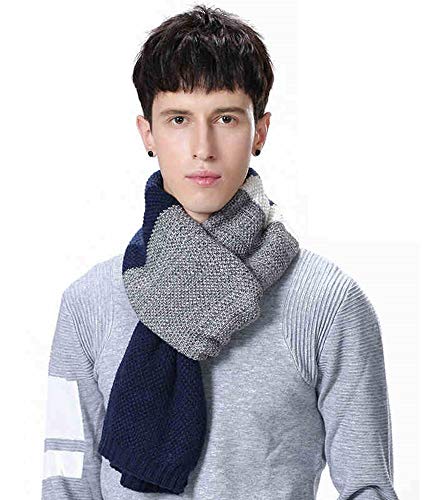 Men's Winter Scarf, Color Block Striped Long Scarf Knit Wool Cashmere Feel Soft Fashion Scarves