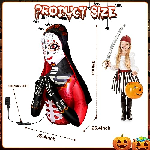 Halloween Inflatable Dead Spirit, LED Lights Outdoor Indoor Day of The Dead Inflatable Scary Blow Up
