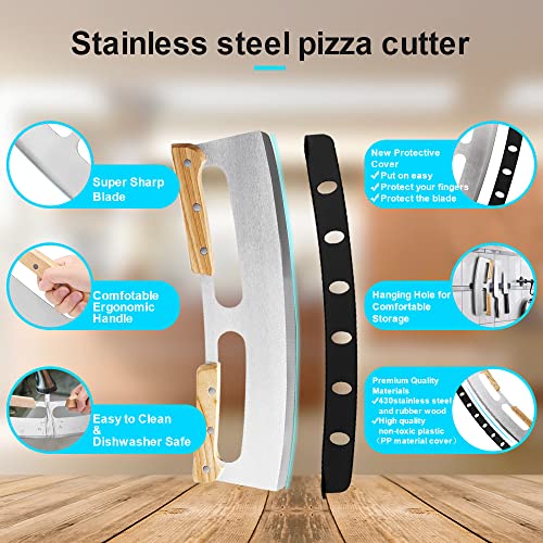 Pizza Cutter Rocker blade w/ Wooden Handles (14inch)