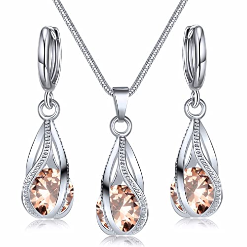 Silver Jewelry Sets for women  Crystal Bridal Accessories Necklace Earrings