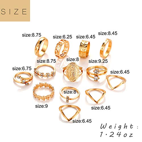 Vintage Ring Set Carved Knuckle Crystal Rings Set Gold Stackable Midi Rings Finger Jewelry for Women