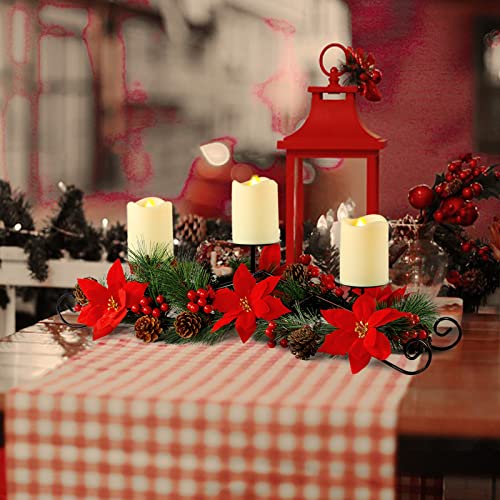 Christmas Centerpiece w/ 3 Candle Holders  Decoration