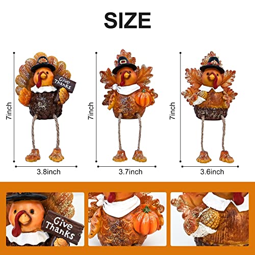 3 Pcs Resin Thanksgiving Turkey Tabletop Centerpieces