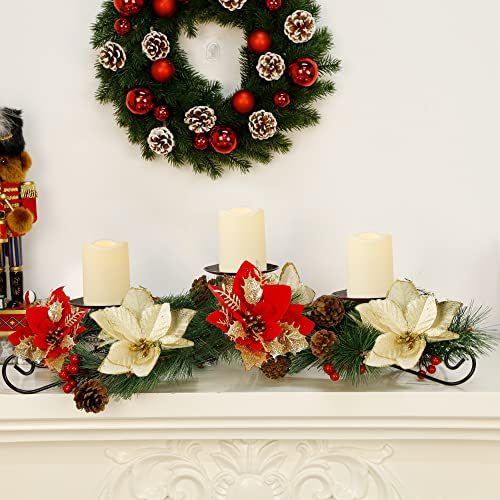 Christmas Poinsettia Candle Holder w/ 3 Candle Lights