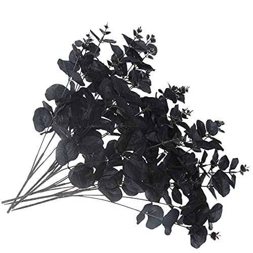 5 Pcs Black Artificial Eucalyptus Stems Faux Eucalyptuses Branches Black Leaf Halloween Centerpiece Halloween