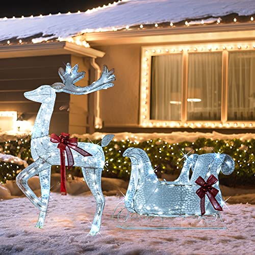 Christmas Decoration 55 L Lighted Snowman Family Outdoor, 3-Piece Waterproof Plug in 2D Snowman for Yard