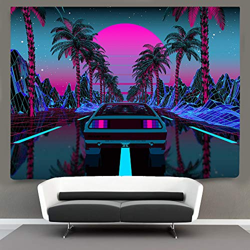 Urban Street Scene -Cars Palm Trees Sunset Tapestry