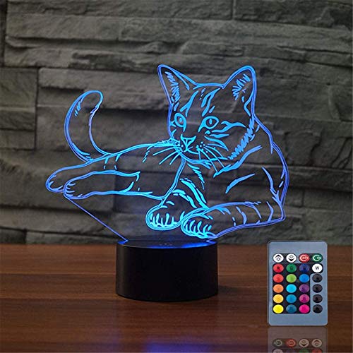 Cat 3D Illusion Beside Table Lamp,16 Colors Changing Touch Switch w/ Remote Control