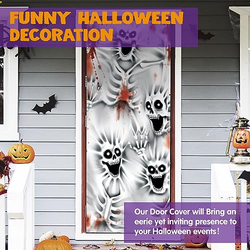 3D Design Scary Skeleton Door Cover for Halloween Skeleton Door, Window and Wall Cover