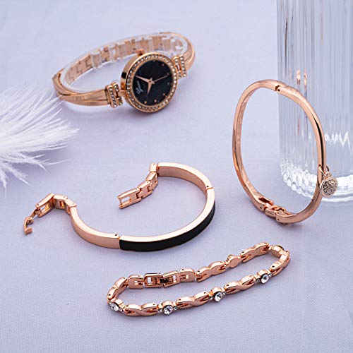 Elegant Rose Gold/Silver Watch & 3 Bracelets Set for Women