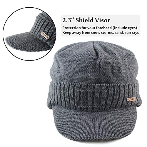 Mens Winter Beanie Visor w/ Earfaps & Fleece Hat Scarf Set