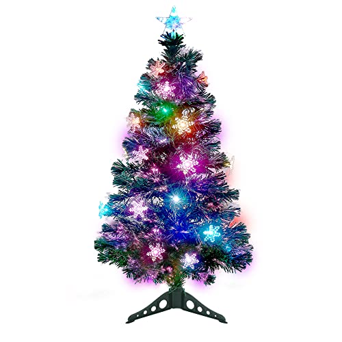 Pre-Lit Optical Fiber Christmas Artificial Tree w/ LED RGB Color Changing Lights