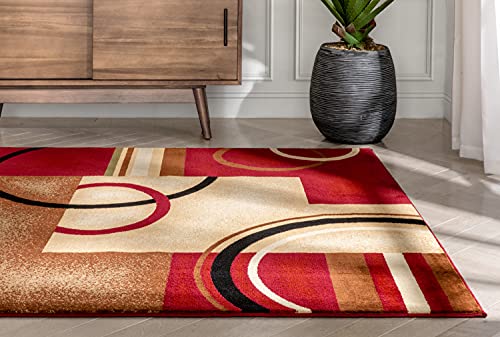 Rings Red Geometric Modern Casual Area Rug 3x5 4x6 ( 3'11" x 5'3" ) Easy to Clean Stain Fade Resistant