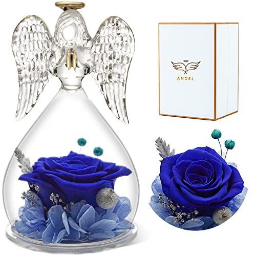 Preserved Real Rose Glass Angel Figurine Gifts for Mothers Day