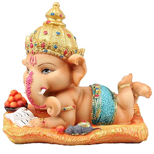 Ganesh Chaturthi Idol for Home | Resin, 5 X 6.2 inch | Handmade Figurine Hindu Decor Ganesha Statues for Office Decoration, Home, Mandir, Temple | Ganesh Chaturthi Gifts