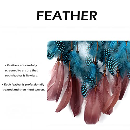 Dream Catcher Boho Sun Dream Catcher Peacock Green Feathers with Handmade Pearl and Wooden Beads,