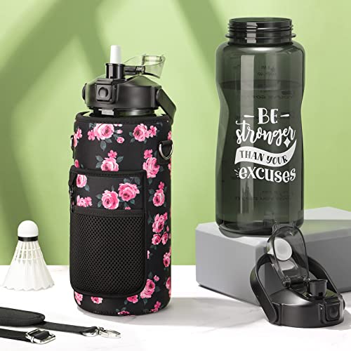 Half Gallon Motivational Water Bottle w/ Sleeve & Strap 64 OZ