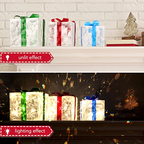 Set of 3  Christmas Decorations Lighted Gift Boxes